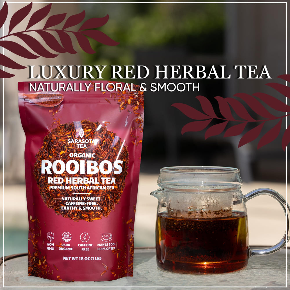 Steeped Rooibos tea cup with visible steam