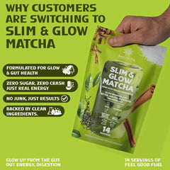 Sarasota Slim & Glow powder pours into glass for a clean-energy matcha boost