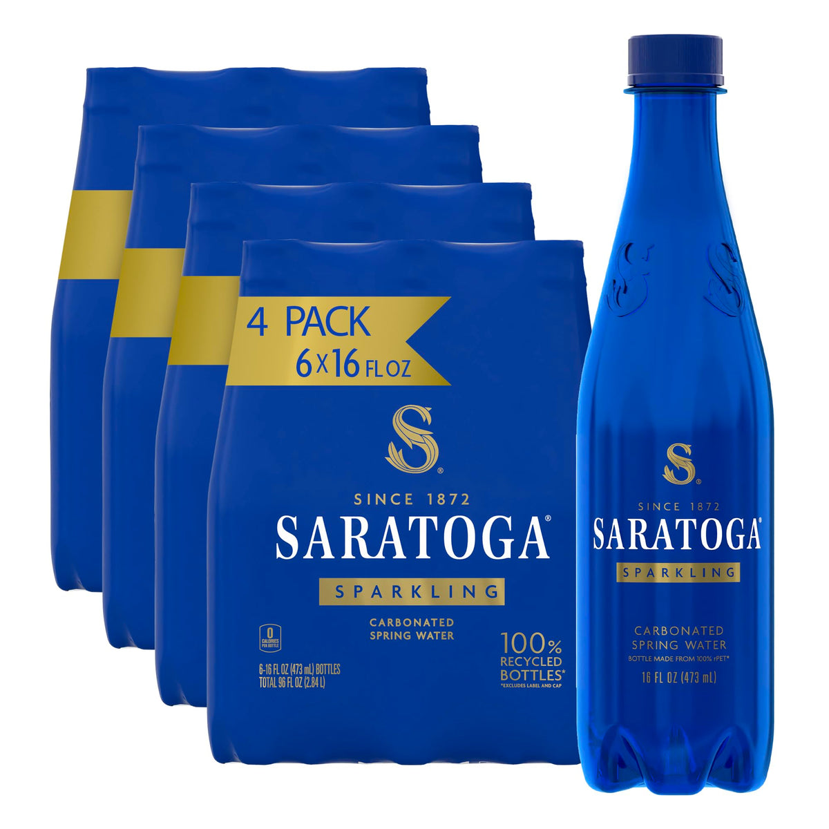 Saratoga Sparkling Water 24-pack front view for on-the-go hydration.