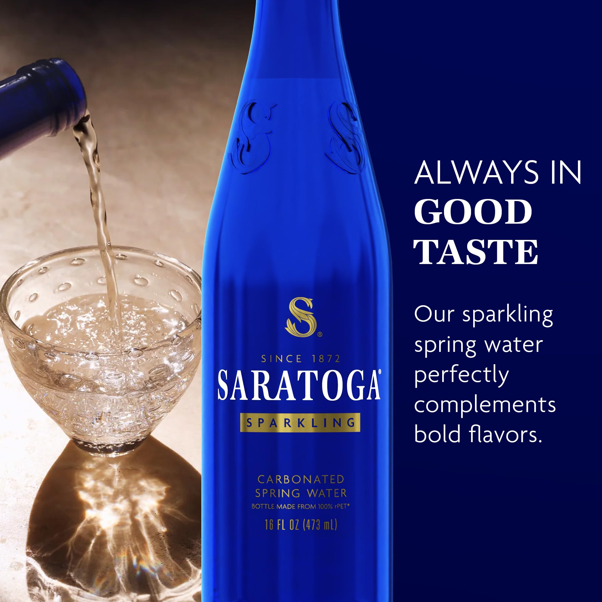 Saratoga Sparkling Water 24-pack side view, ideal for sharing.