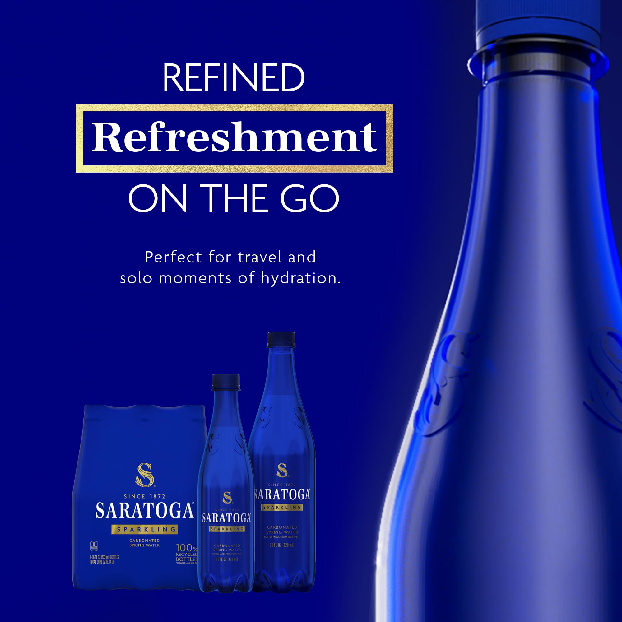 Close-up of Saratoga bottle showing recycled materials.