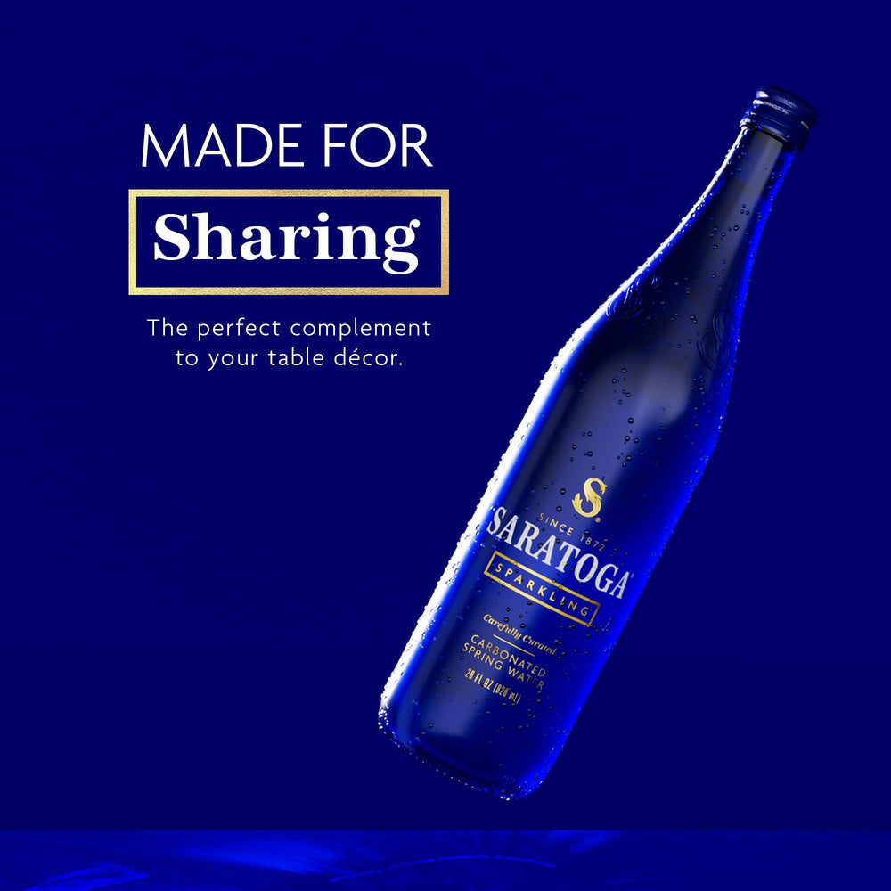 Elegant glass Saratoga bottle enhances a refined dining moment.
