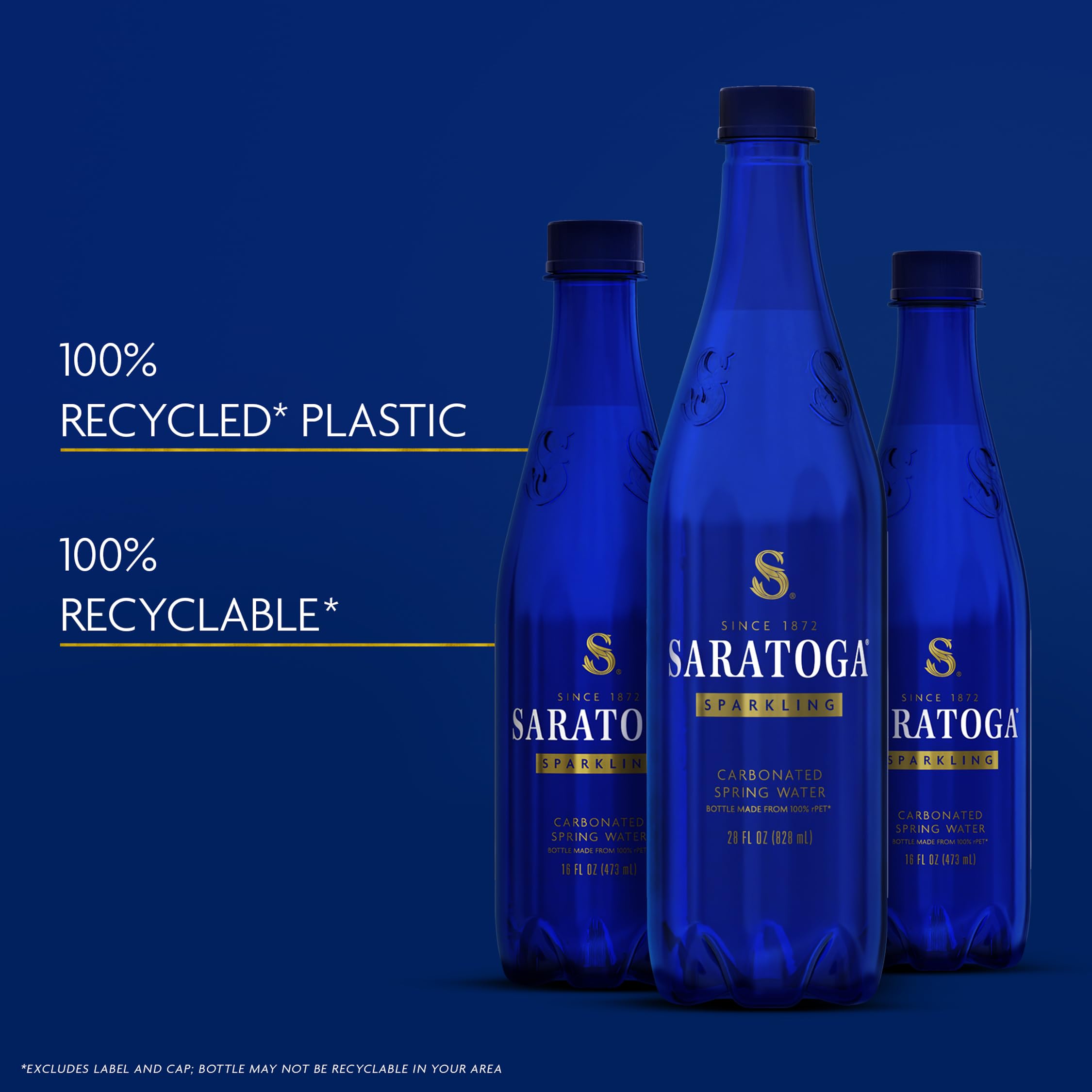 Saratoga Sparkling Water label close-up highlighting branding.