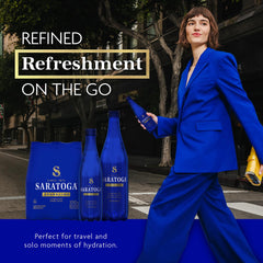 Saratoga Sparkling Water on-the-go bottle ideal for commuting.