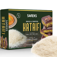 SAREKS Kataifi shredded dough in a sturdy box front for premium kunafa and desserts