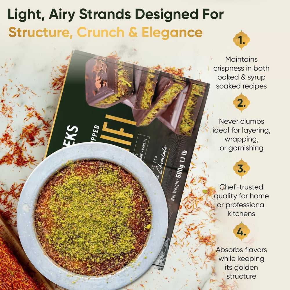 SAREKS Kataifi pack open showing ready-to-use ultra-thin strands for crispy treats