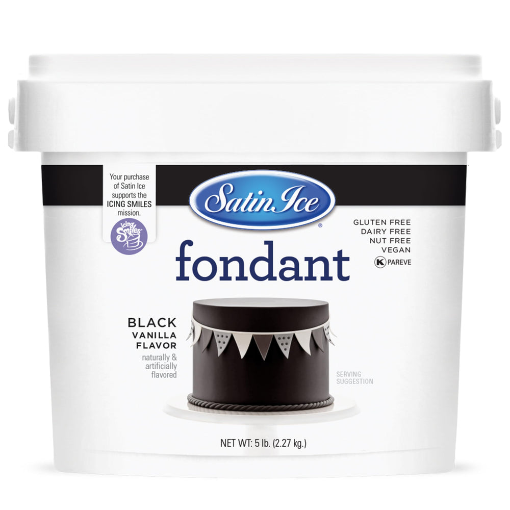 Satin Ice black fondant 5 lb pail for smooth professional cake decorating