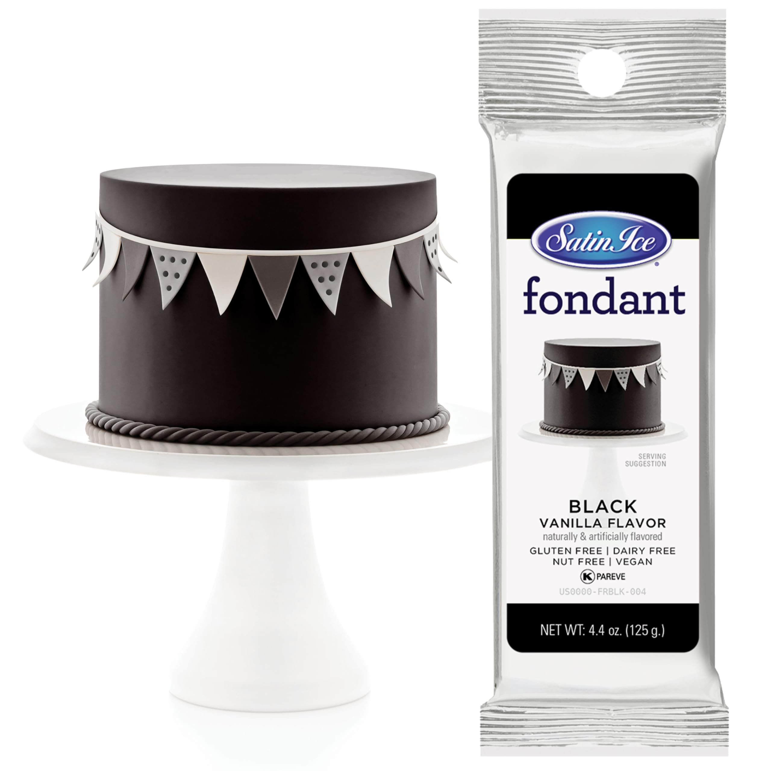 Satin Ice Black fondant roll for smooth cake coverage.