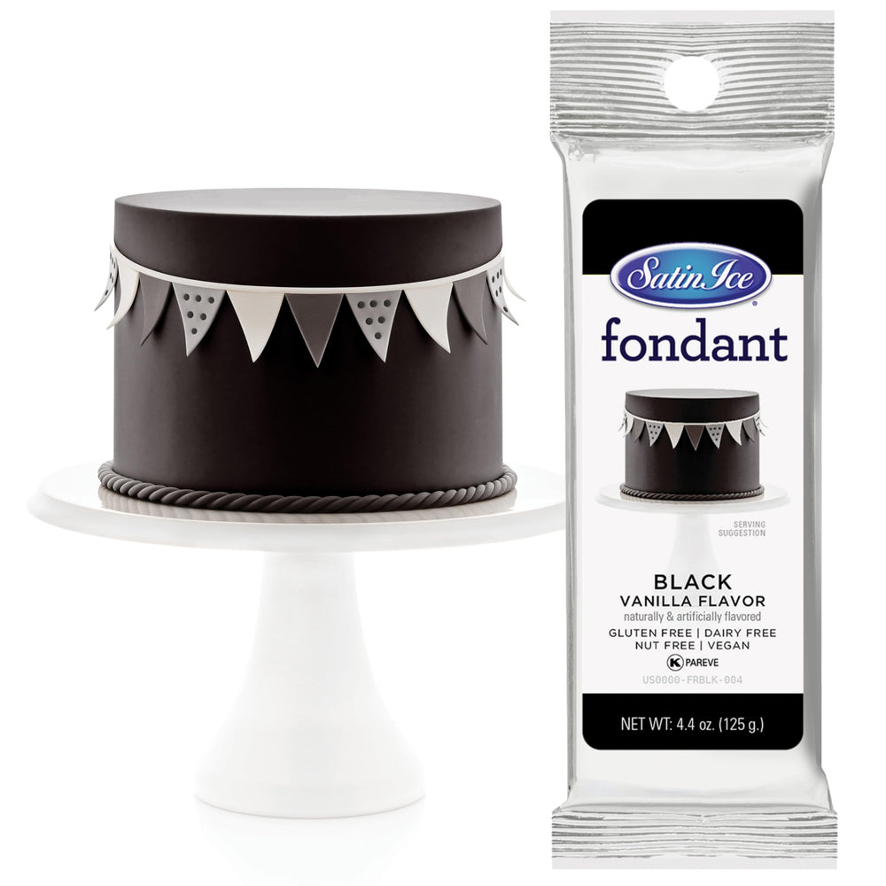 Satin Ice Black fondant roll for smooth cake coverage.