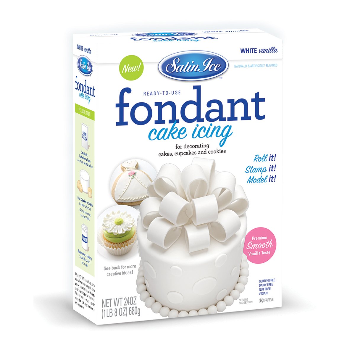 Satin Ice fondant covers a cake smoothly for a polished finish.