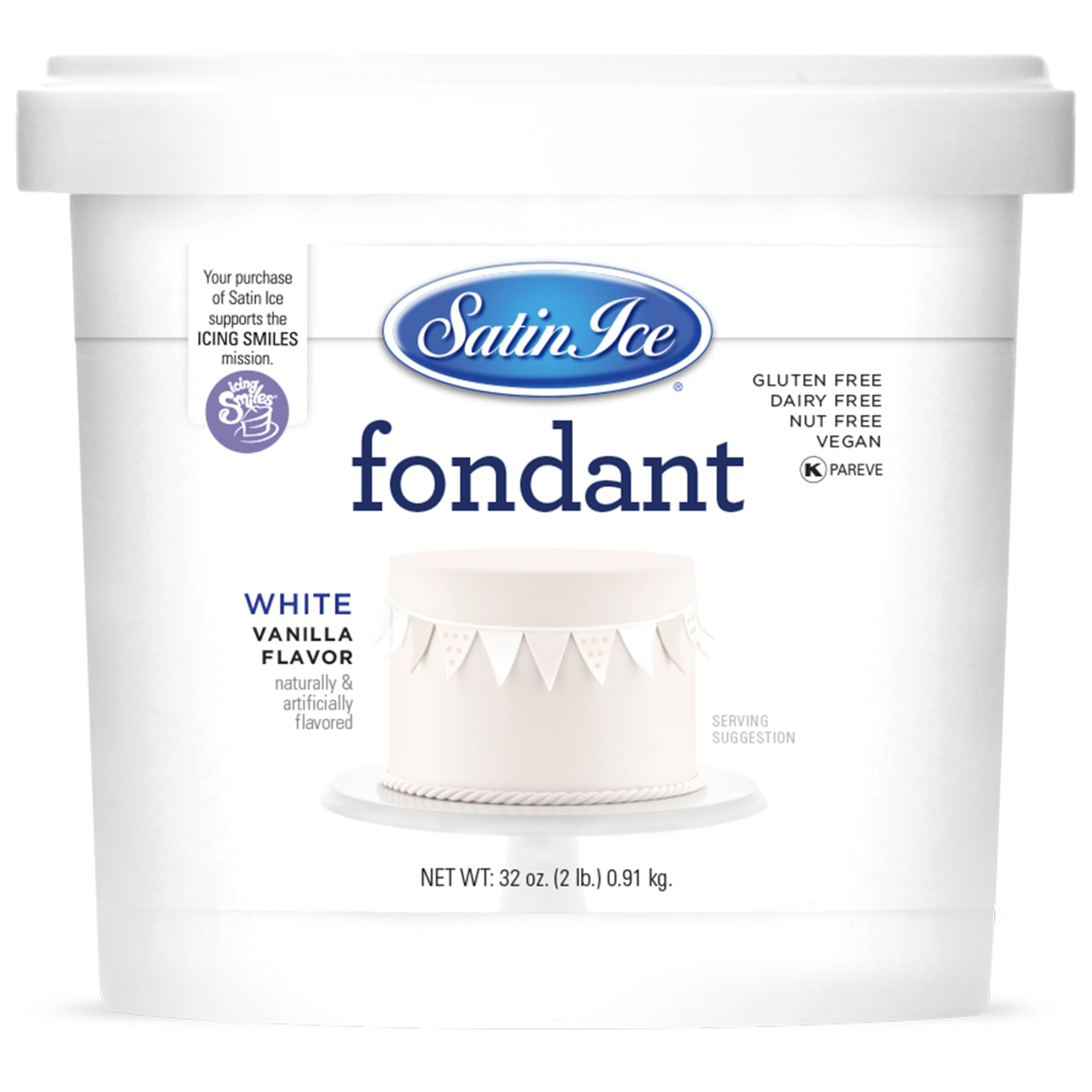Satin Ice fondant white 2lb bag for cake decorating with premium flavors.
