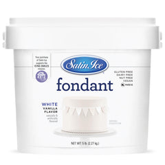 Satin Ice fondant white vanilla 5 lb pail for smooth cake coverage.