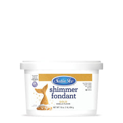 Satin Ice Gold Shimmer Fondant 1lb pack shows delicate shimmer for desserts