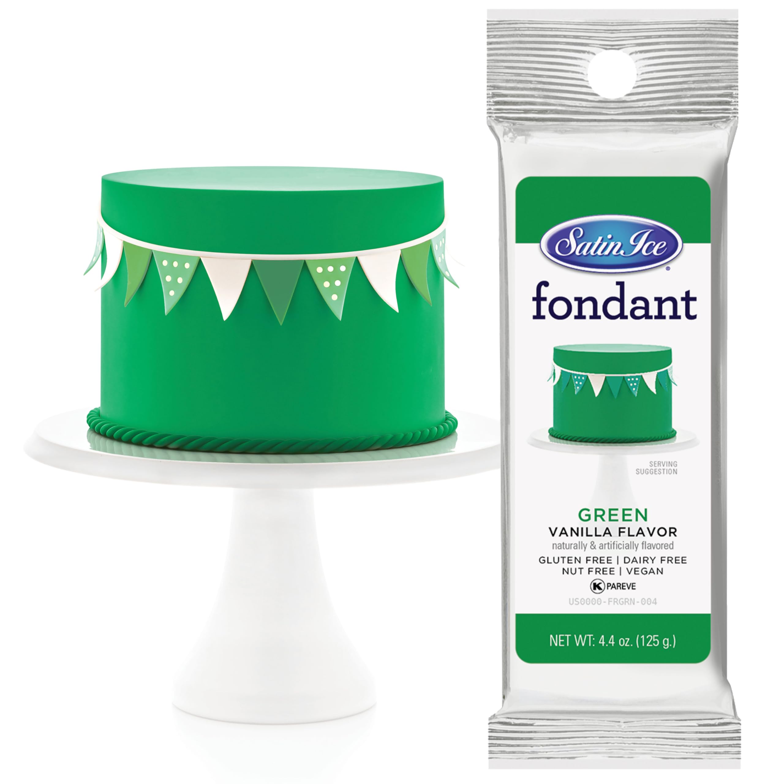 Satin Ice green fondant smooth finish for flawless cake coverage.