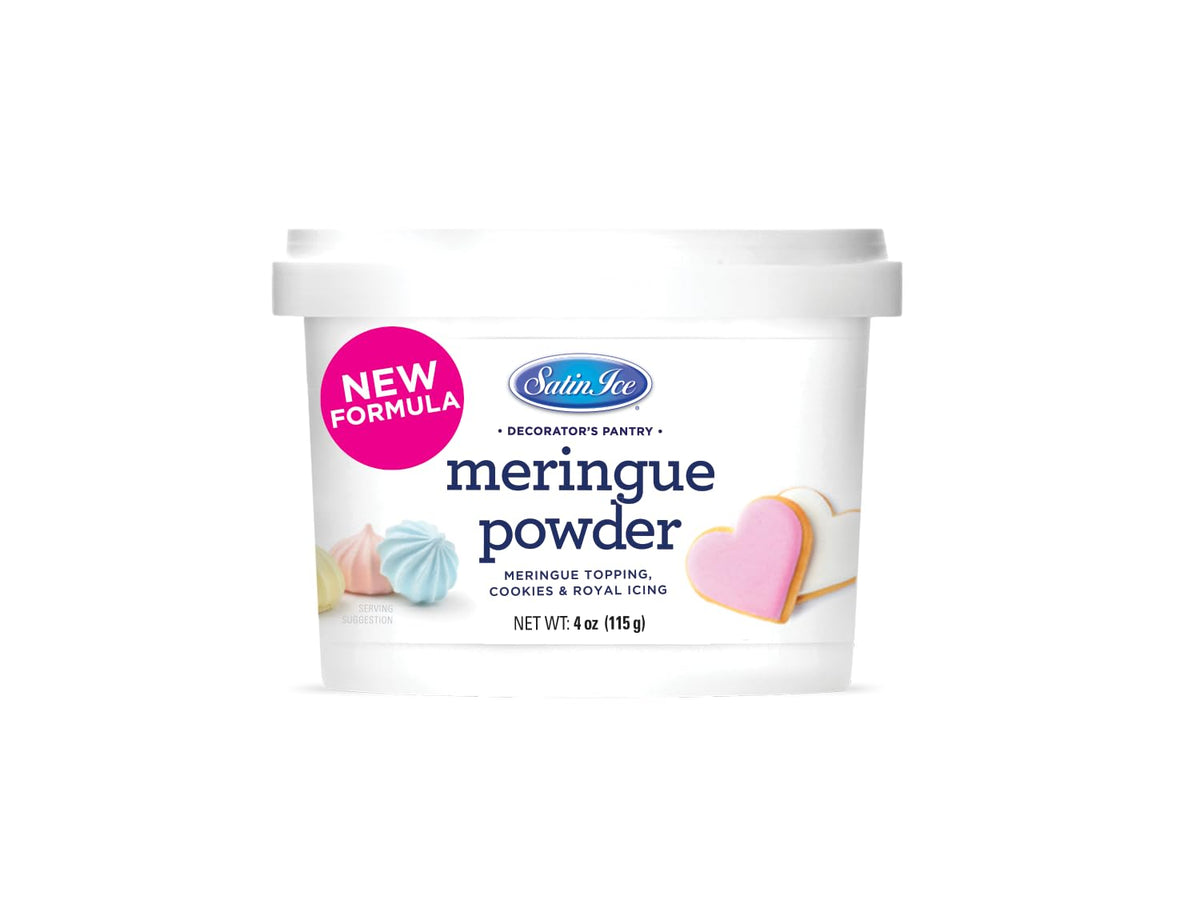 Satin Ice Meringue Powder pail front view ready for royal icing