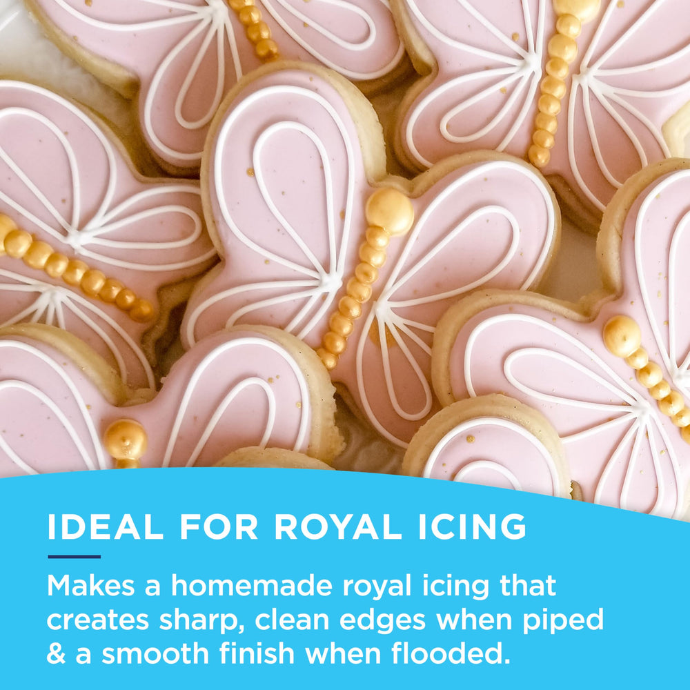 Satin Ice Meringue Powder piping royal icing on cookies