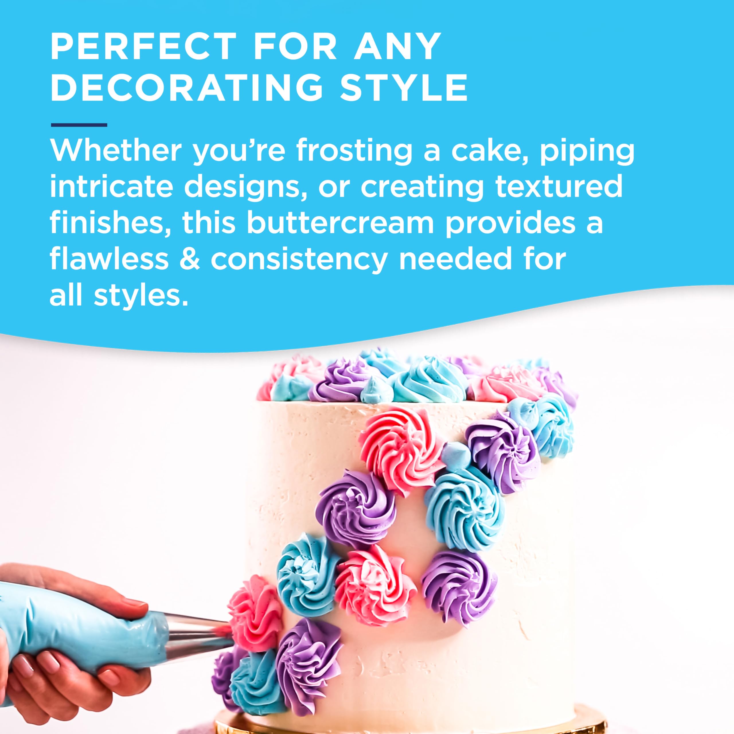 Close-up texture of Satin Ice buttercream shows creamy, luxurious consistency.