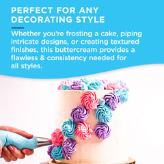 Close-up texture of Satin Ice buttercream shows creamy, luxurious consistency.