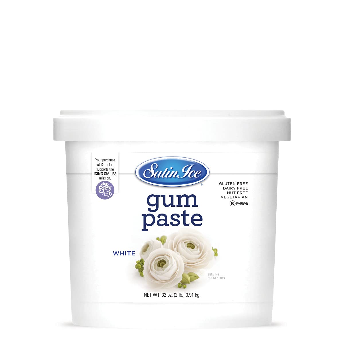 Satin Ice white gum paste 2lb packaging for precise cake decoration