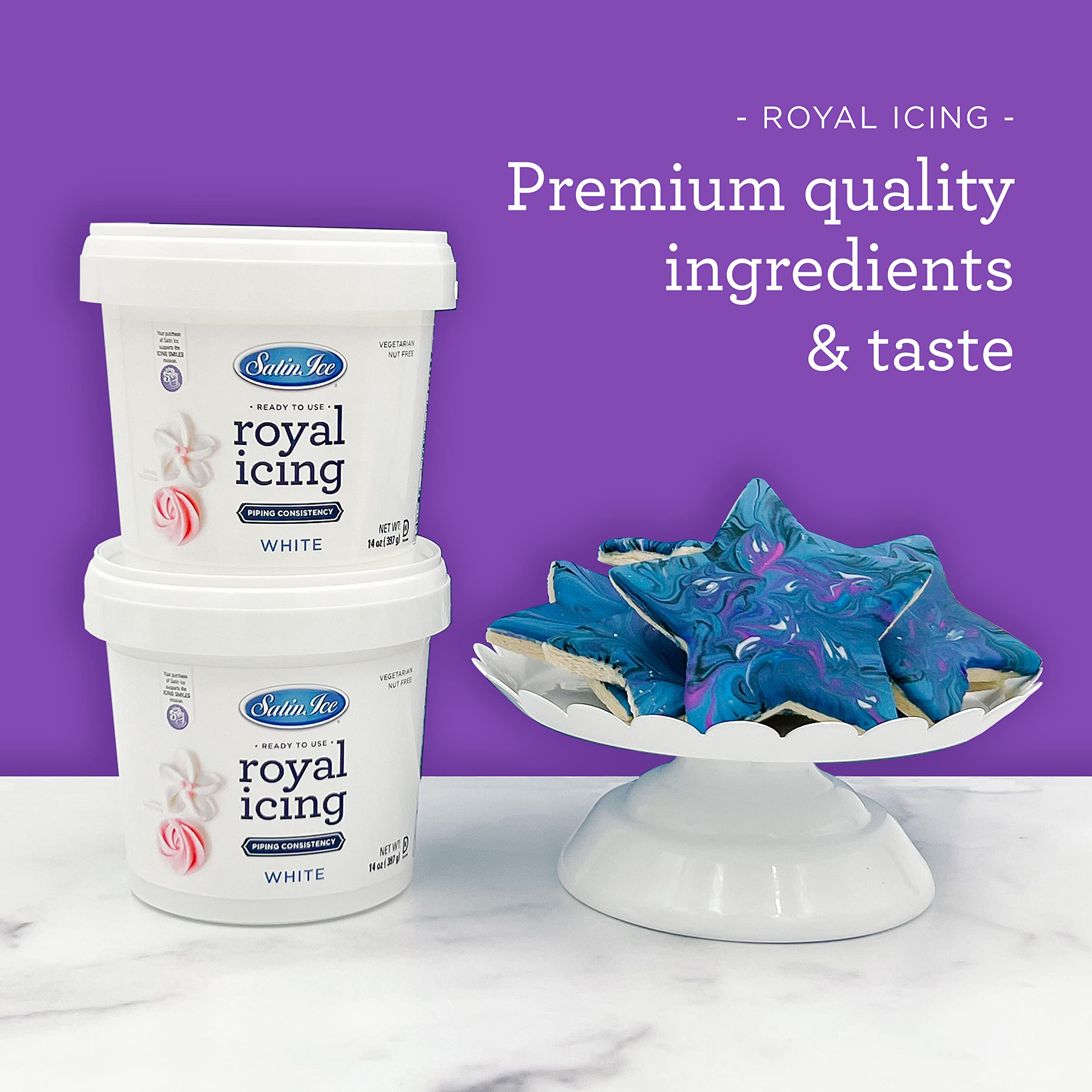 Satin Ice white RTU Royal Icing 14oz resealable pail storage