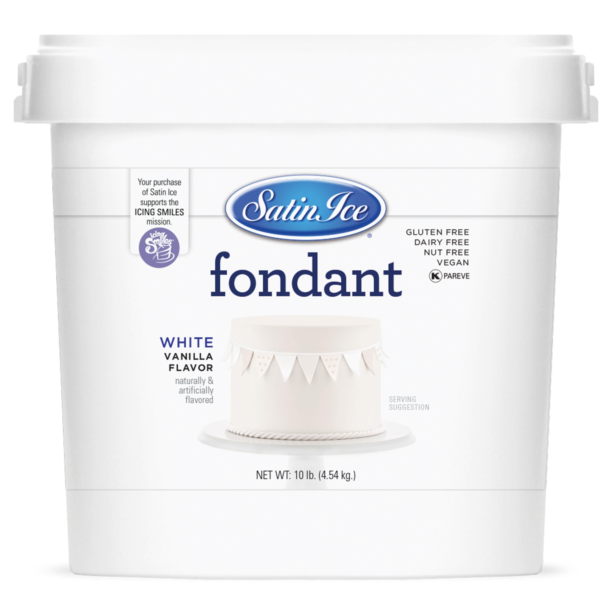 Satin Ice fondant white covering a cake with smooth, flawless finish.