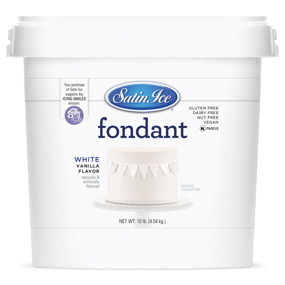Satin Ice fondant white covering a cake with smooth, flawless finish.