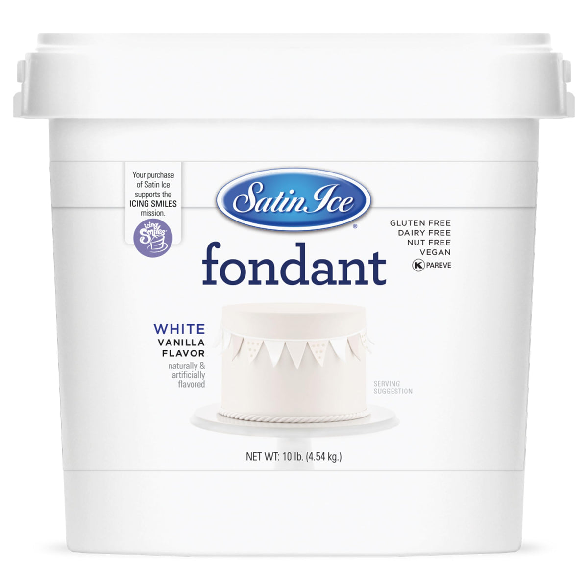 Satin Ice fondant white covering a cake with smooth, flawless finish.