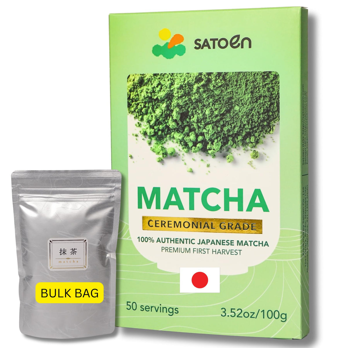 Satoen ceremonial matcha powder packaging close-up highlights freshness for daily preparation