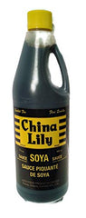 Sattie China Lily Soya Sauce bottle provides rich color for marinades.