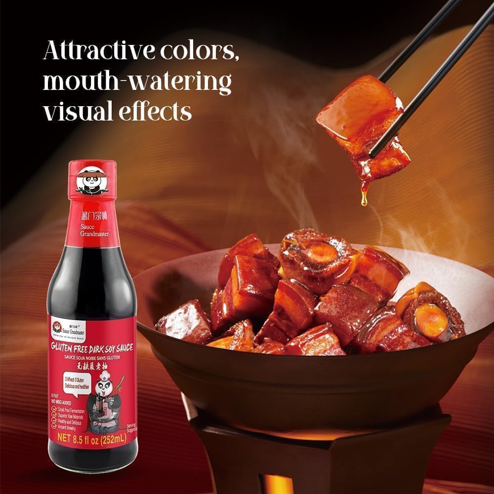 Plated dish with glossy color from Sauce Grandmaster dark soy.