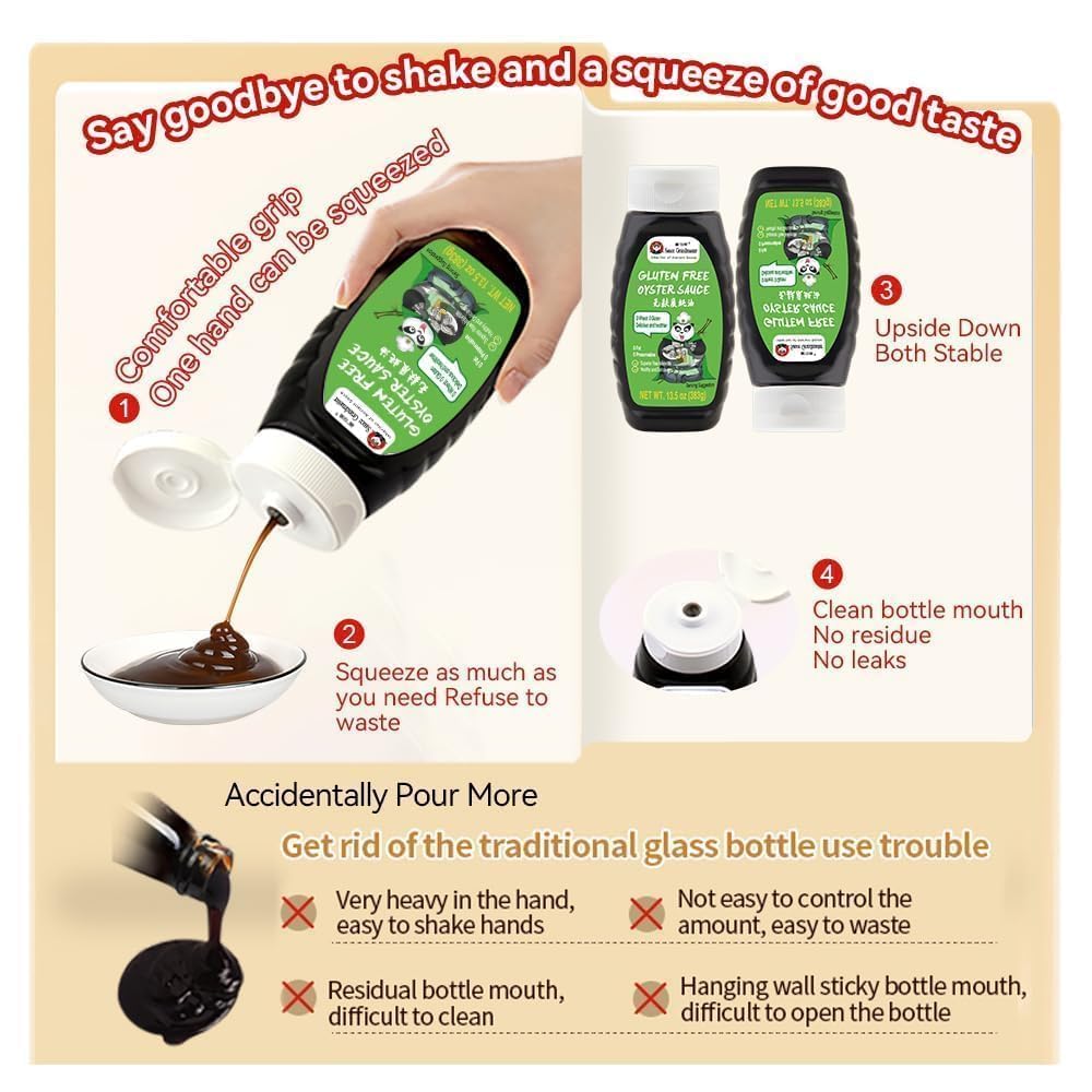 Sauce Grandmaster squeezable bottle reduces spills and waste.