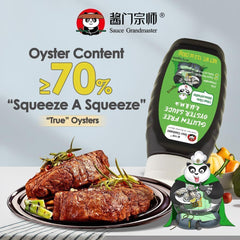 Stir-fry scene with Sauce Grandmaster oyster sauce enhancing noodles and meats.