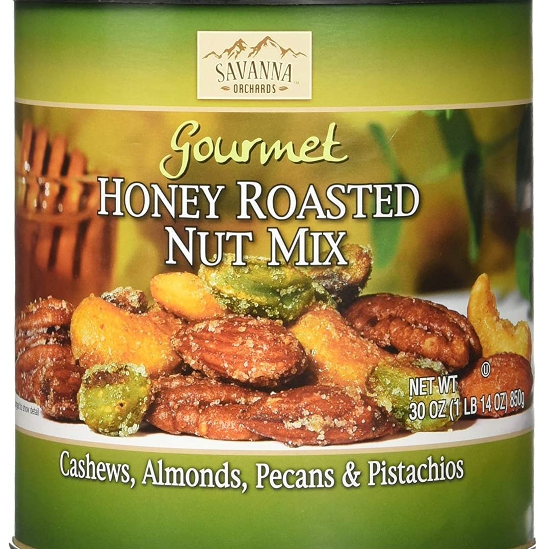 Savanna Orchards honey roasted nut mix with cashews for portable snacking.