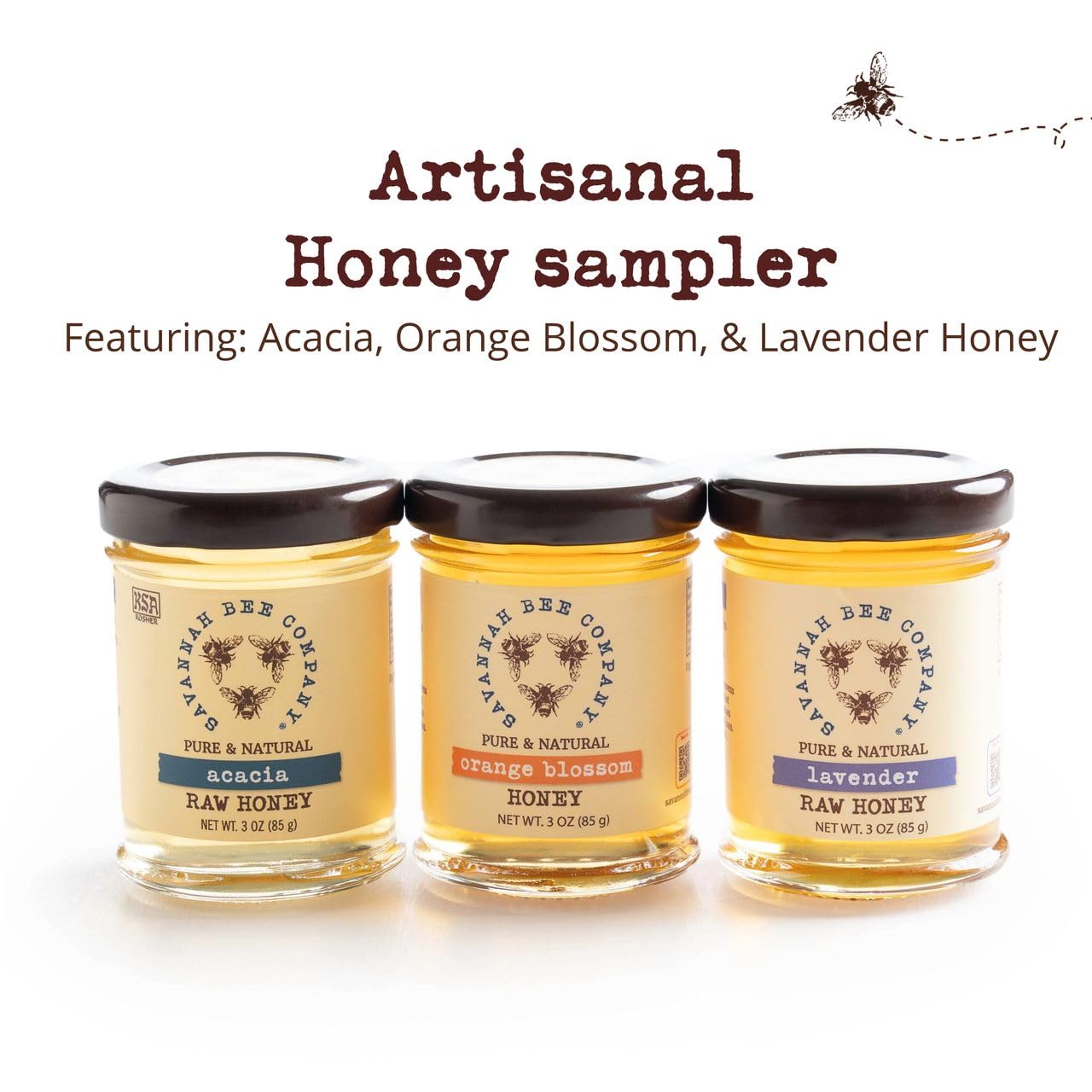 Savannah Bee Company honey sample set dessert topping and pantry display.