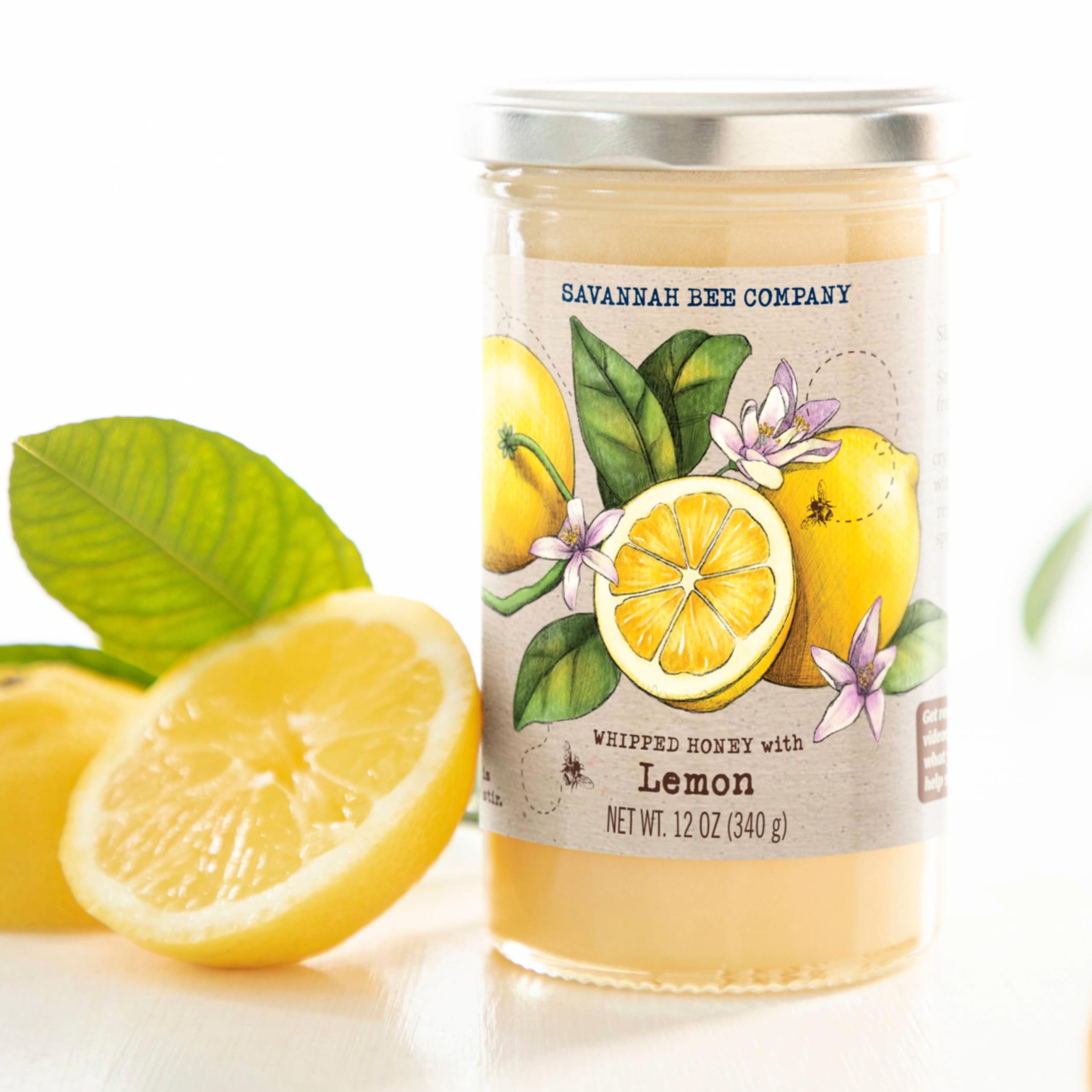 Jar of Savannah Bee Company lemon whipped honey used in recipe prep