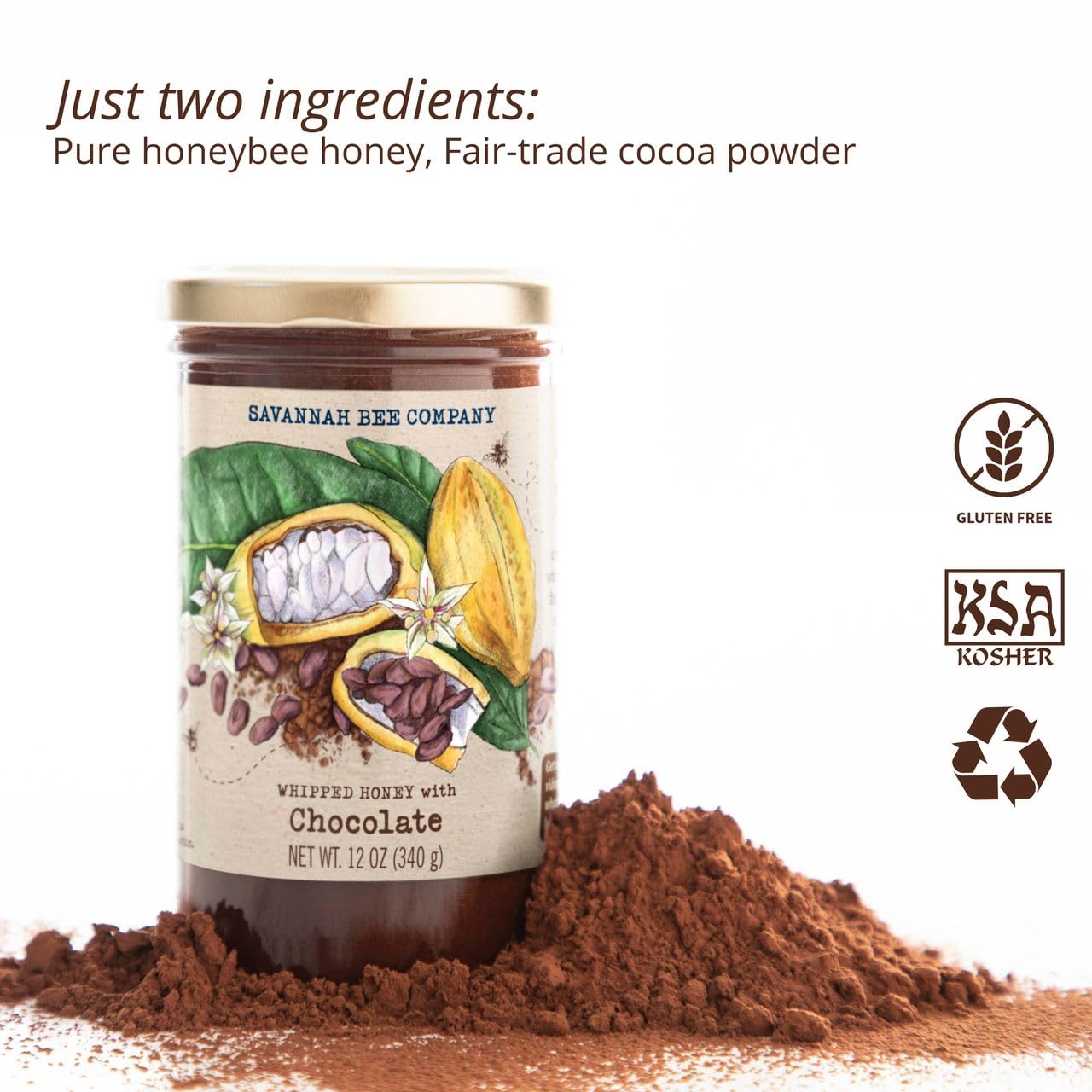 Savannah Bee whipped honey chocolate packaging 12oz, convenient and gift-ready.
