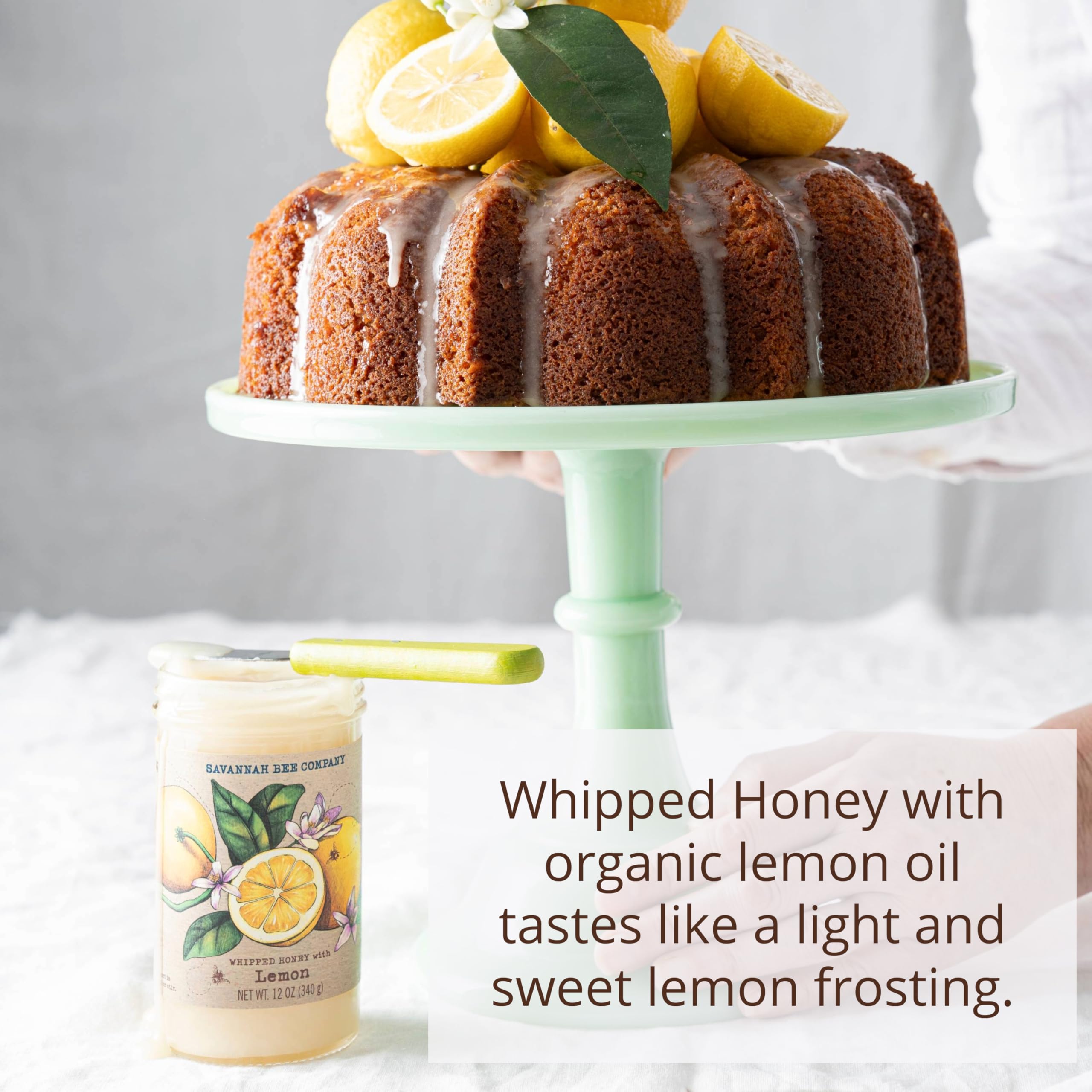 Savannah Bee Company whipped honey lemon bottle ready to pour for topping