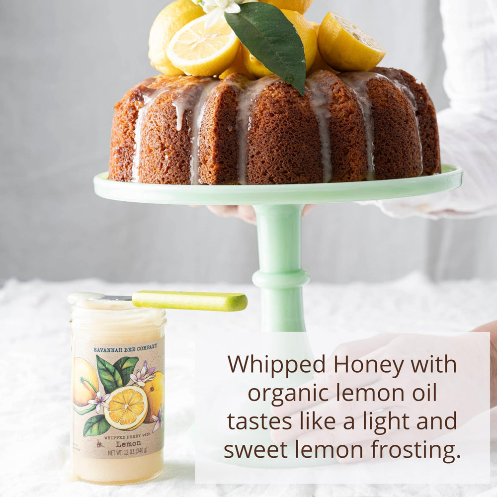 Savannah Bee Company whipped honey lemon bottle ready to pour for topping