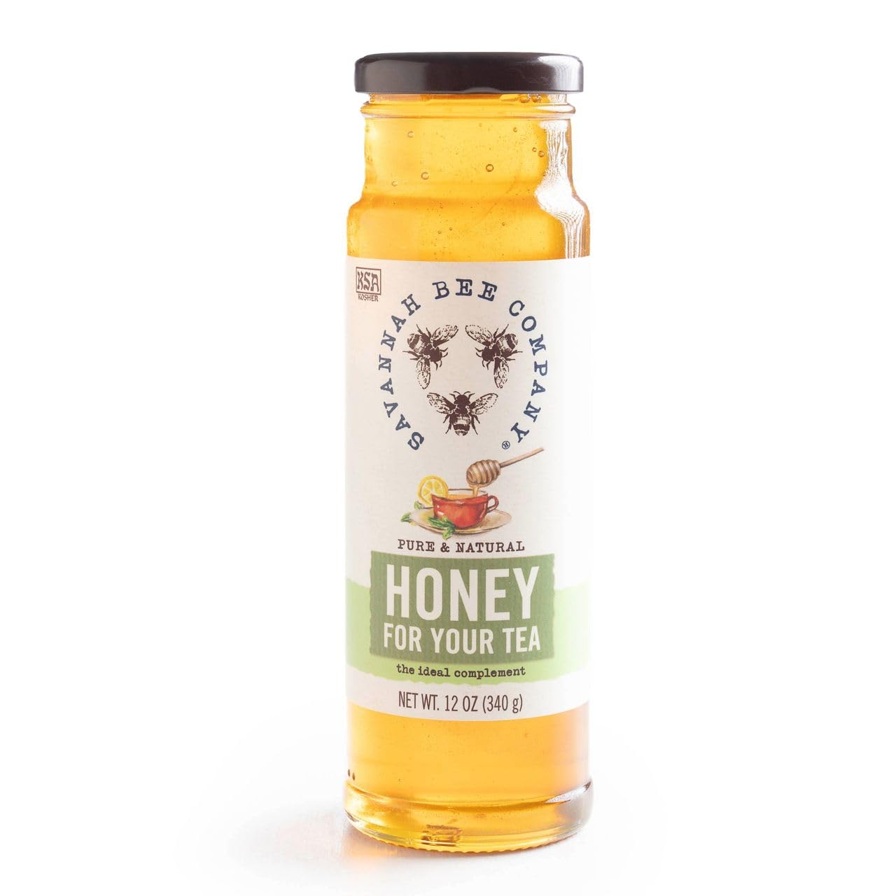 Savannah Bee honey jar close-up showing golden color and premium flavor.