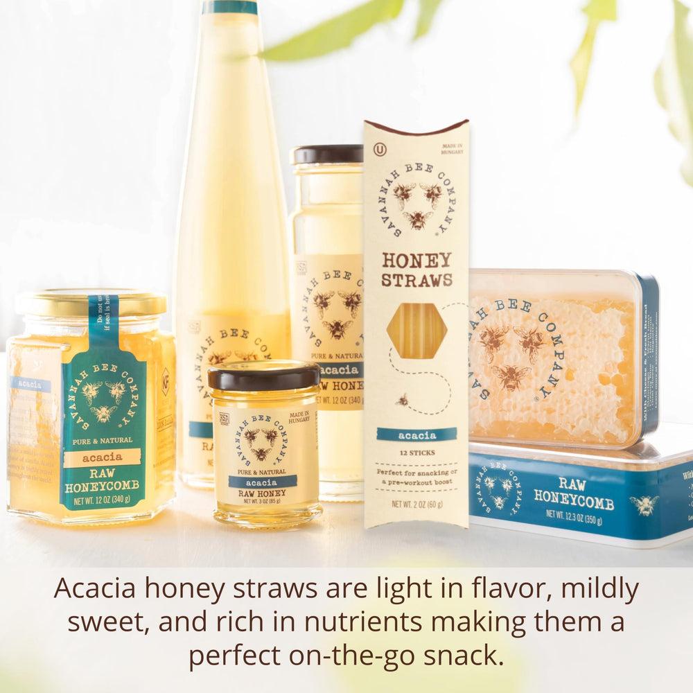 Savannah Bee honey straw produced in a gluten-free facility for clean production.