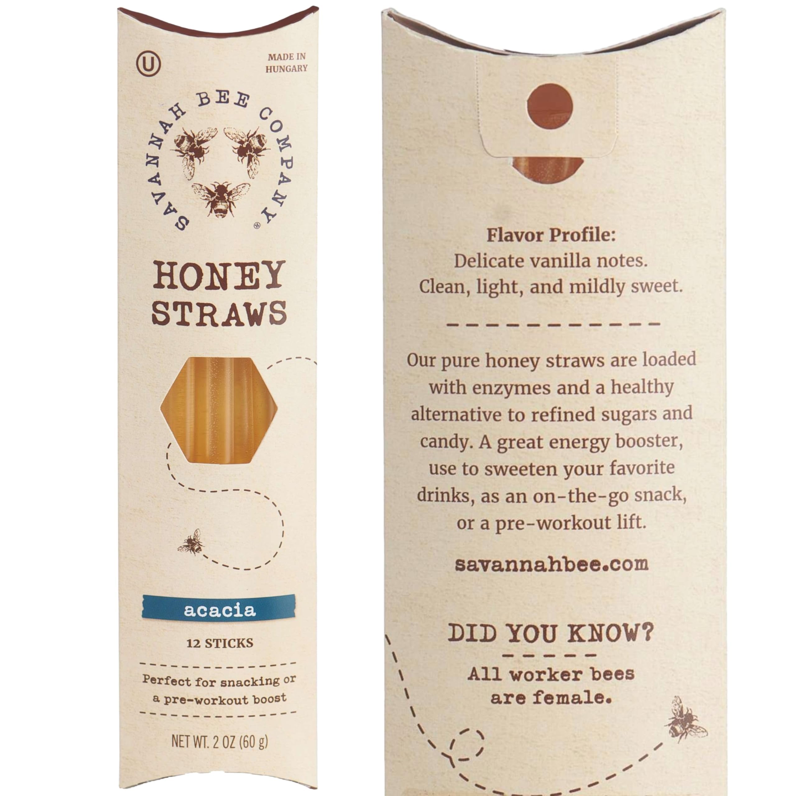 Savannah Bee honey straw made in the USA delivers pure acacia flavor.