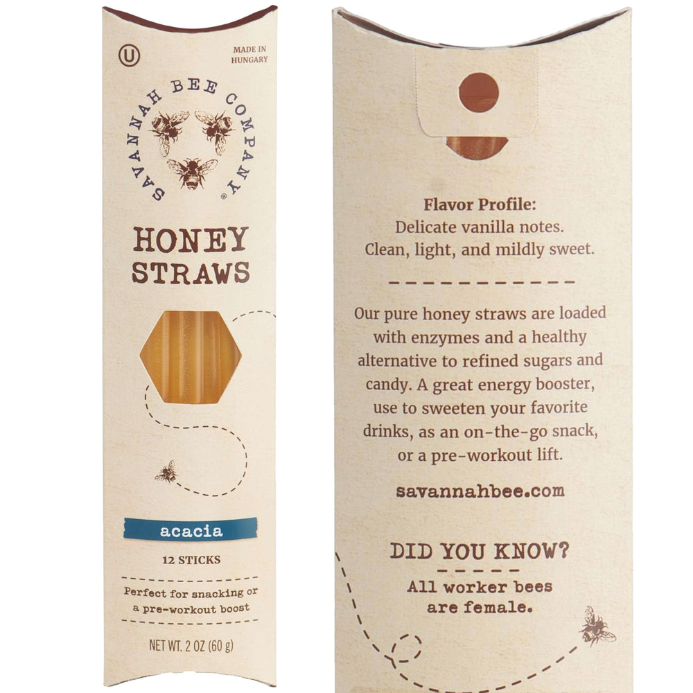 Savannah Bee honey straw made in the USA delivers pure acacia flavor.