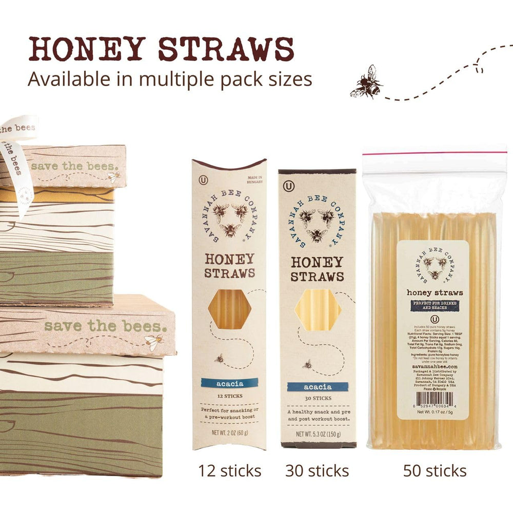 Savannah Bee honey straw travel pack, mess-free and portable.