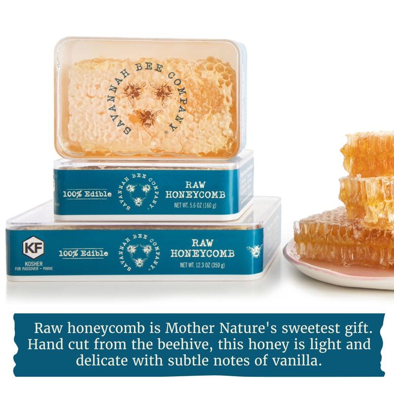 Savannah Bee Acacia Honeycomb with brie cheese on a cheese board