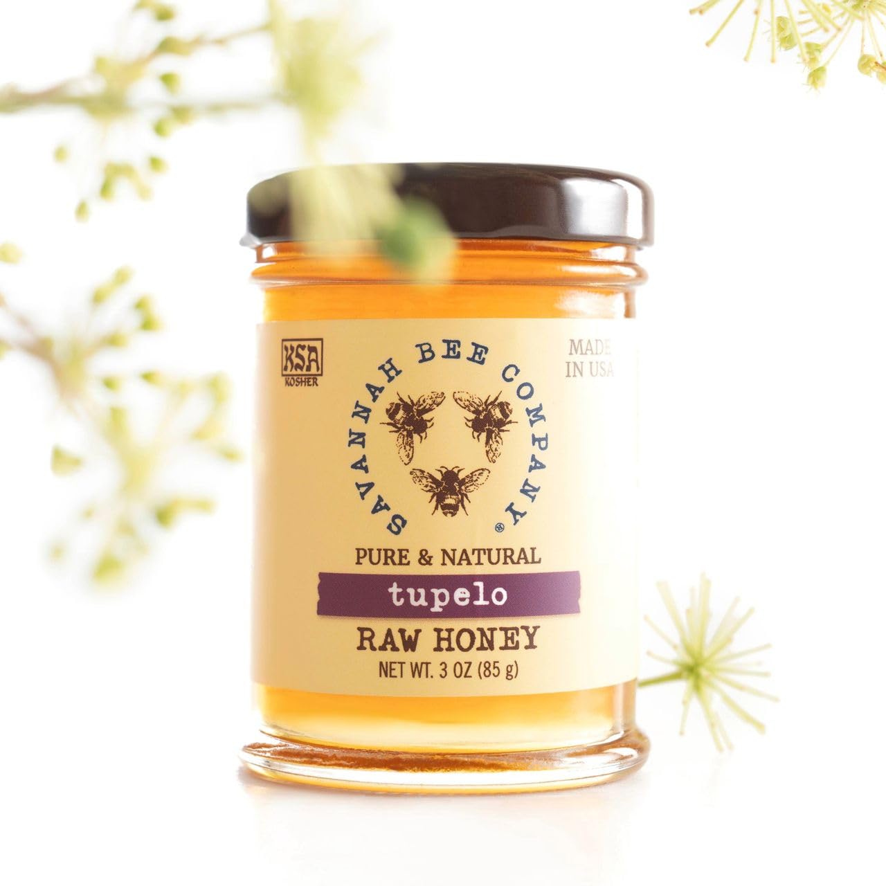 Savannah Bee Tupelo Honey amber color closeup signals premium quality.