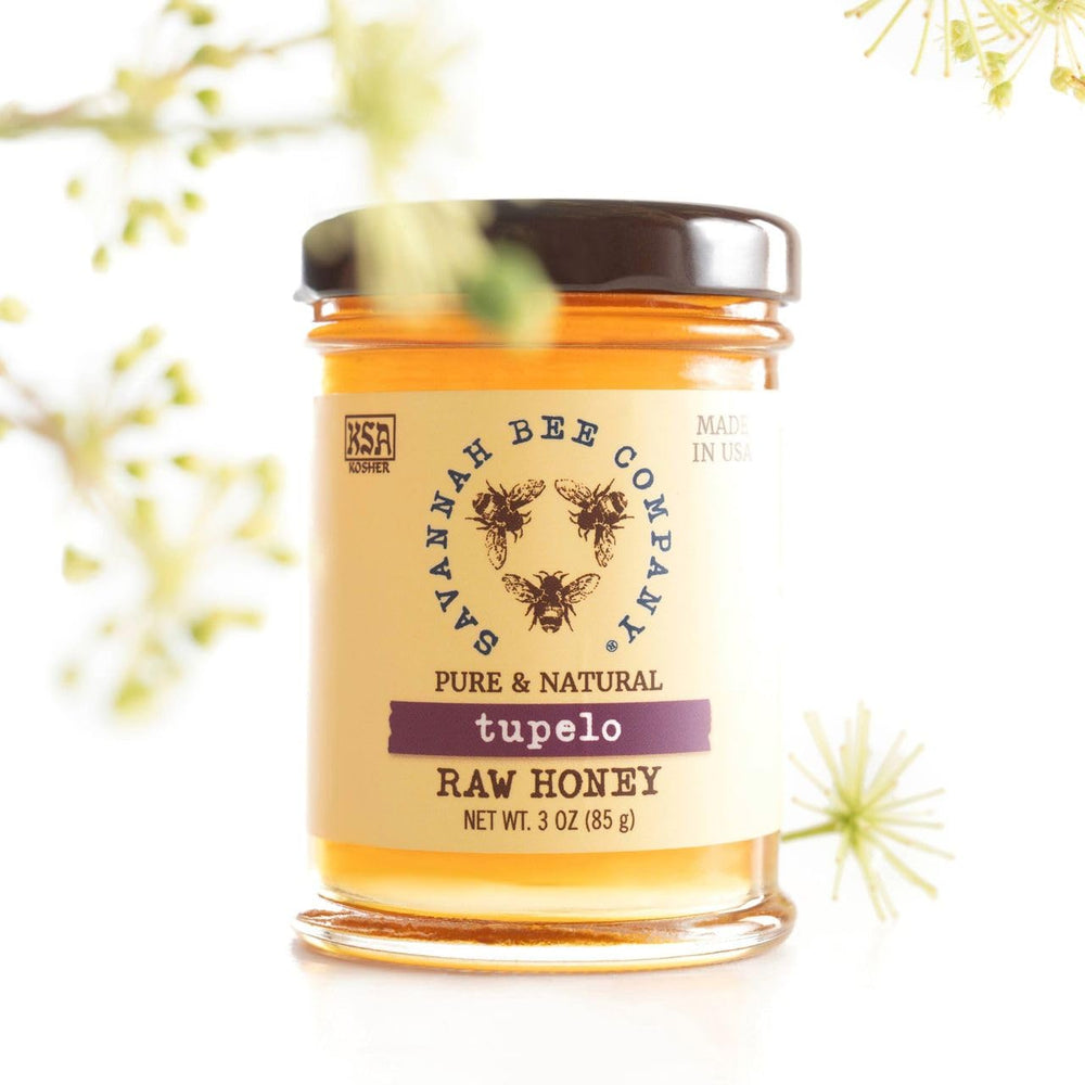 Savannah Bee Tupelo Honey amber color closeup signals premium quality.
