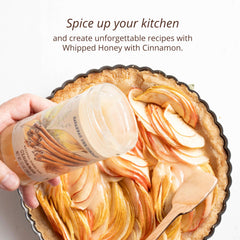 Savannah Bee Whipped Honey Cinnamon jar closeup showing creamy texture.