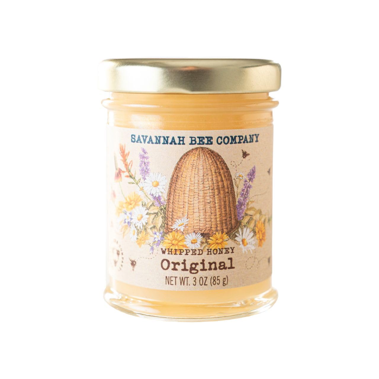Savannah Bee Company whipped honey jar front view, smooth texture ready to spread