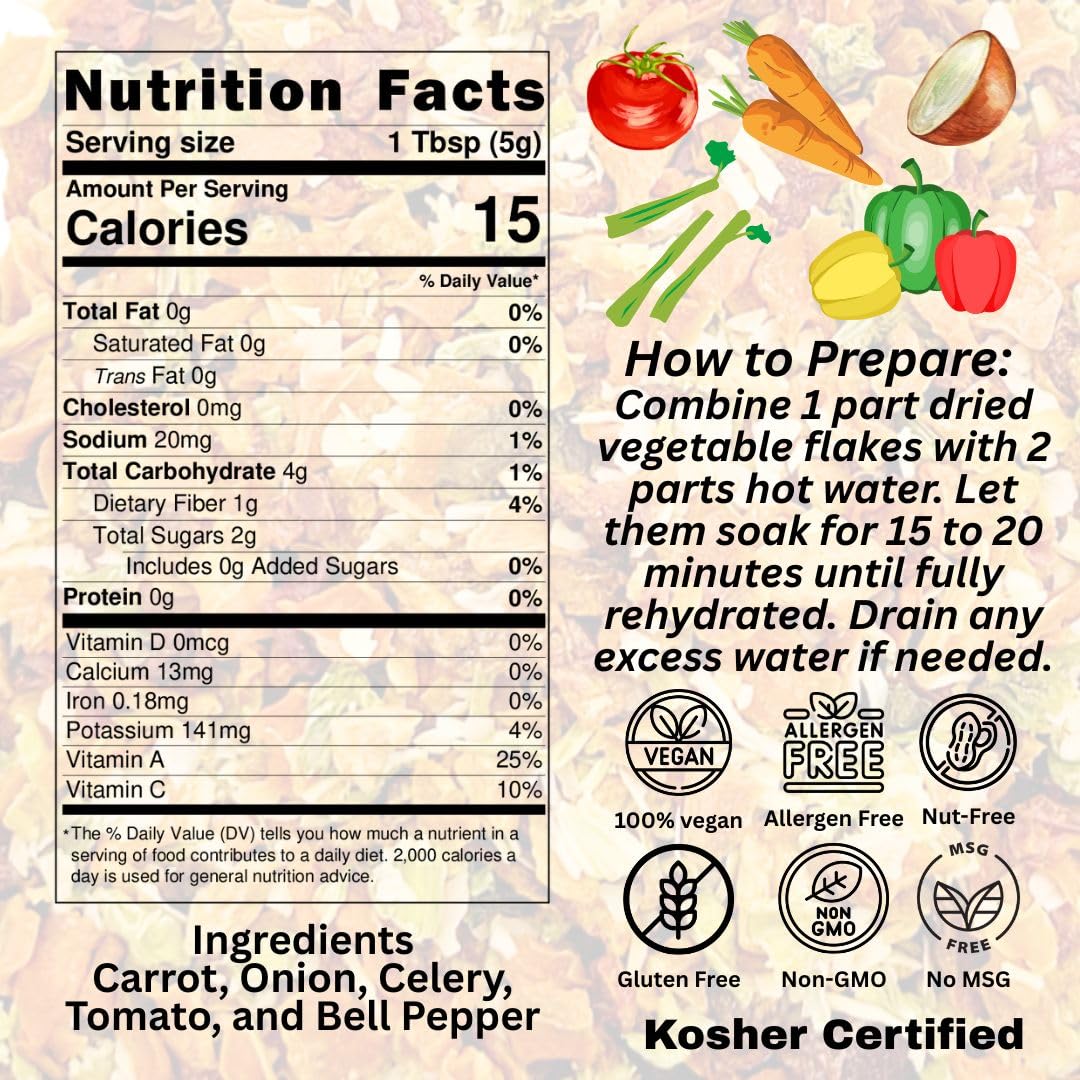 SavorSatch Dehydrated Vegetable Flakes bulk pack for easy pantry stocking.