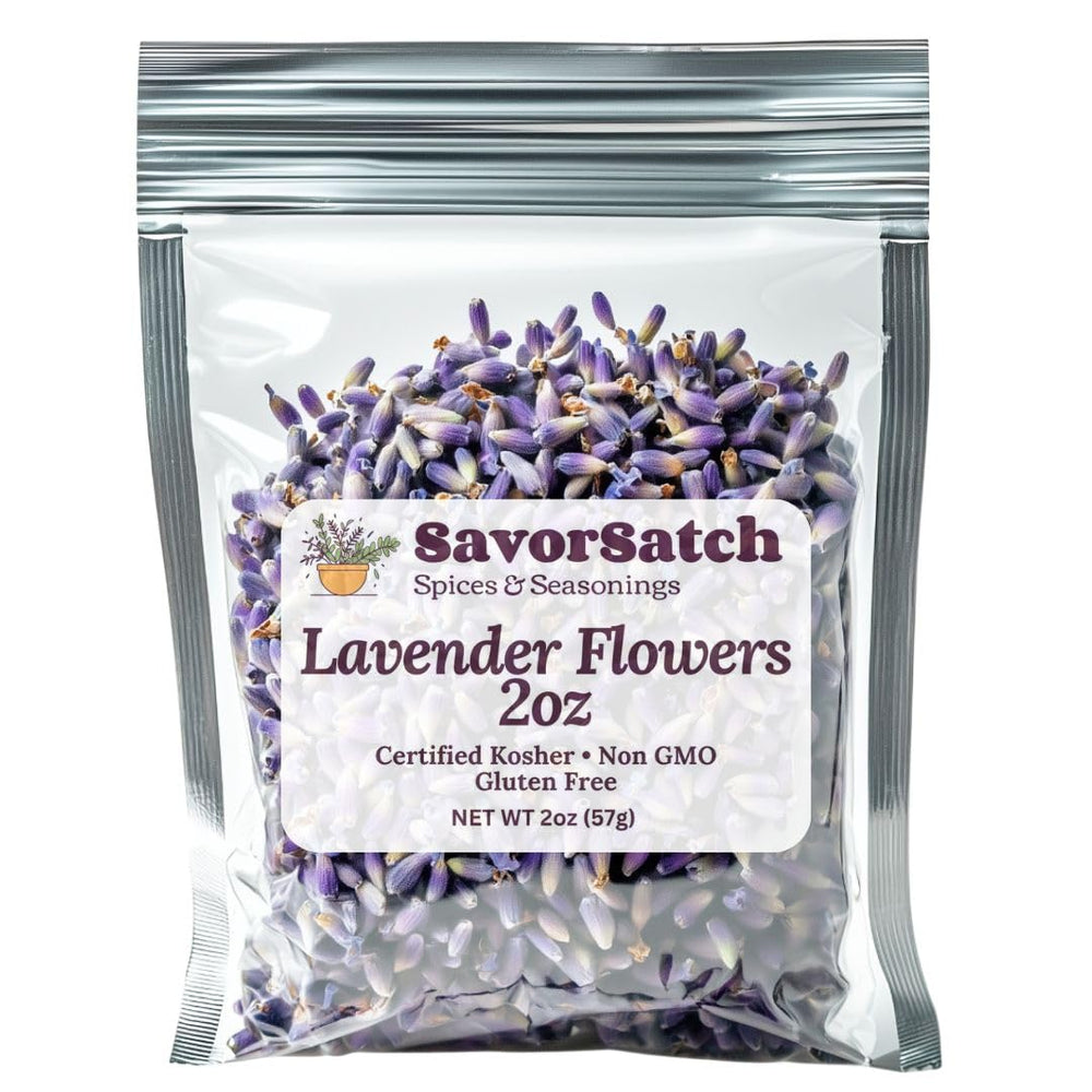 SavorSatch dried lavender buds from Albania in whole bloom form for culinary and craft use.
